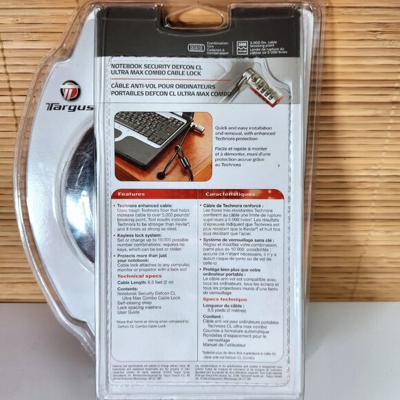 Targus Cable Lock Notebook Security Defcon CL Laptop Combination 6.5 Feet New - Picture 6 of 8